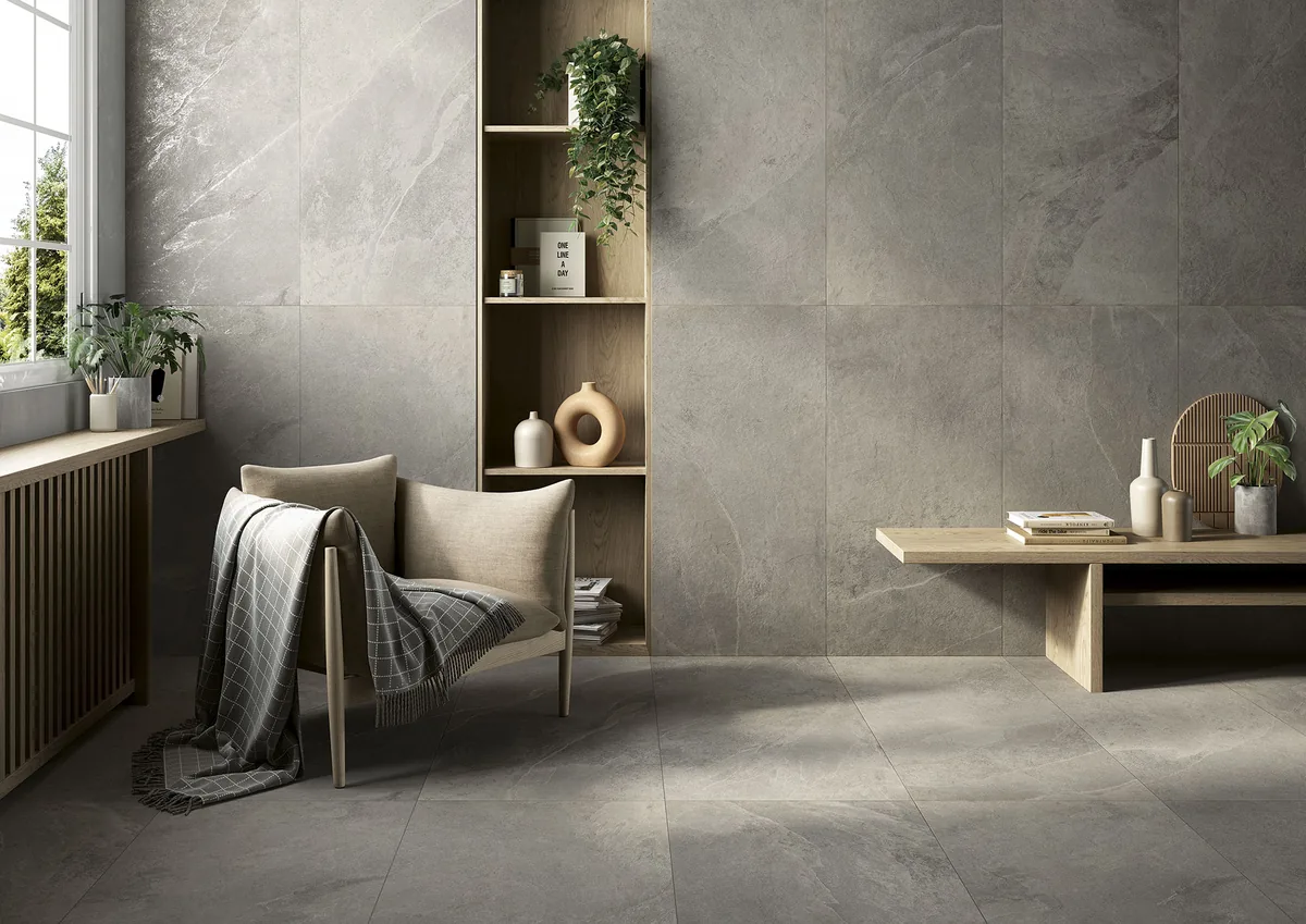 Elios Ceramica · Dolomiti Greige · Raumbeispiel